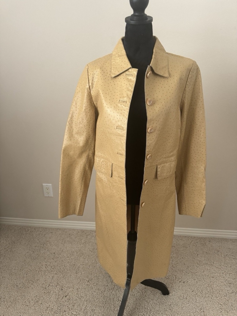 Arden B Ostrich Embossed Leather Long Trench Coat Jacket Women EUC Size Large
